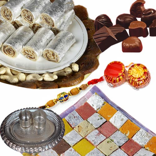 ANJIR ROLL + CHOCOLATE + MIX BITES with SILVER puja thali